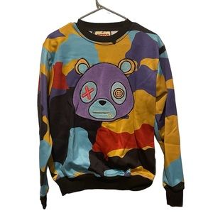 Retro Label Mens Multicolor Pullover Sweatshirt M Multicolor Crew Neck Relaxed
